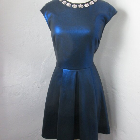 Ted Baker London 5 Jewel Neck Cocktail Dress Sapphire Blue A-Line Size 12 - Picture 1 of 7